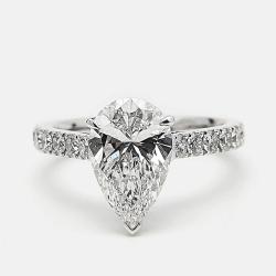 3.50 cts Pear Brilliant Round 18k White Gold Lab Grown Diamonds Ring Size 52