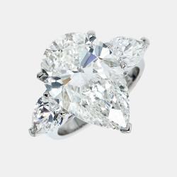 مملوكة مسبقًا خاتم ماس مصنوع في المختبر بوزن 12 قيراط بقطع إجاص برليانت من الذهب الأبيض عيار 18 بحجم 53.