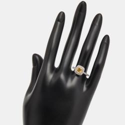 Pre Owned خاتم ألماس مصنوع في المختبر بلون أصفر قطع كوشن ودائري بوزن 2.00 قيراط ذهب أبيض عيار 18 حجم 51