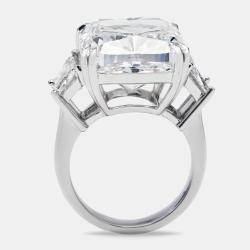 Pre Owned 22.00 cts Cushion Cut and Trapezoid Lab Grown Diamond 18k White Gold Ring Size 55
