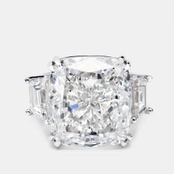 Pre Owned 22.00 cts Cushion Cut and Trapezoid Lab Grown Diamond 18k White Gold Ring Size 55