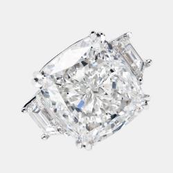 Pre Owned 22.00 cts Cushion Cut and Trapezoid Lab Grown Diamond 18k White Gold Ring Size 55