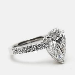 Pre Owned 3.50 cts Pear Brilliant Round 18k White Gold Lab Grown Diamonds Ring Size 54