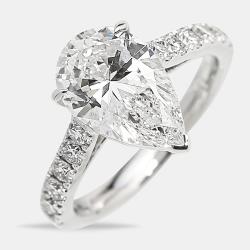 Pre Owned 3.50 cts Pear Brilliant Round 18k White Gold Lab Grown Diamonds Ring Size 54