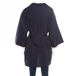 Pre Owned The Row Navy Blue Cotton Poplin Belted Hona Plunge Neck Blouse M