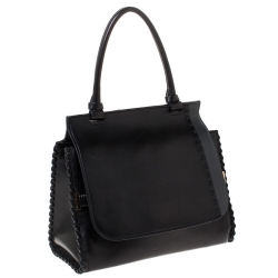 Pre Owned The Row Black Leather Top Handle Bag