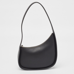 The Row Black Leather Half Moon Shoulder Bag