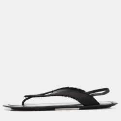 The Row Black Satin and Leather Slingback Flat Sandals Size 39