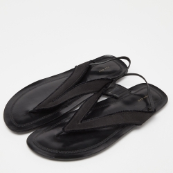 The Row Black Satin and Leather Slingback Flat Sandals Size 39