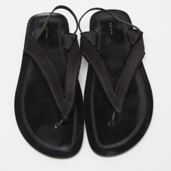 The Row Black Satin and Leather Slingback Flat Sandals Size 39