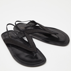 The Row Black Satin and Leather Slingback Flat Sandals Size 39