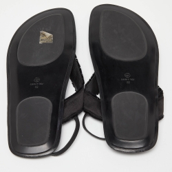 The Row Black Satin and Leather Slingback Flat Sandals Size 39