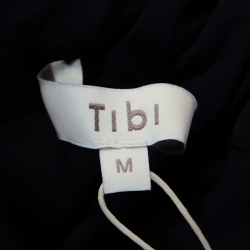 Tibi Navy Blue Stretch Jersey Smocked Detail Bell Sleeve Top M