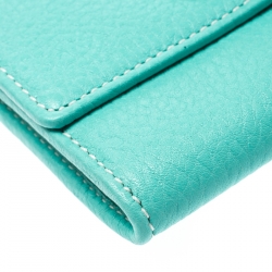 Pre Owned Tiffany & Co. Turquoise Leather Turnlock Wallet