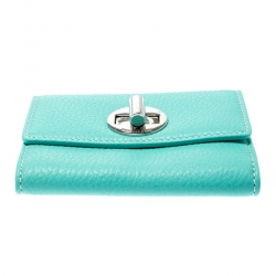 Pre Owned Tiffany & Co. Turquoise Leather Turnlock Wallet
