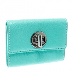 Pre Owned Tiffany & Co. Turquoise Leather Turnlock Wallet