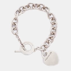 Pre Owned Tiffany & Co. Return to Tiffany Heart Tag Sterling Silver Toggle Bracelet