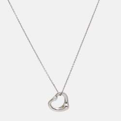 Pre Owned Tiffany & Co. Elsa Peretti  Open Heart Diamond Sterling Silver Necklace