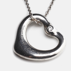 Pre Owned Tiffany & Co. Elsa Peretti  Open Heart Diamond Sterling Silver Necklace