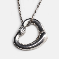 Pre Owned Tiffany & Co. Elsa Peretti  Open Heart Diamond Sterling Silver Necklace