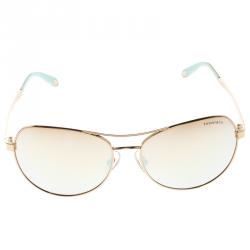 Pre Owned Tiffany Silver Gold TF 3051-B Aviator Sunglasses