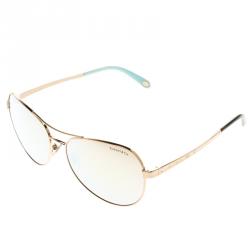 Pre Owned Tiffany Silver Gold TF 3051-B Aviator Sunglasses