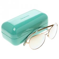 Pre Owned Tiffany Silver Gold TF 3051-B Aviator Sunglasses