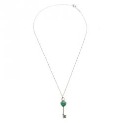 Pre Owned Tiffany & Co. Heart Key Enamel Silver Pendant Chain Necklace