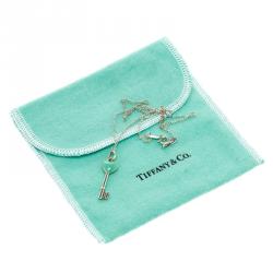 Pre Owned Tiffany & Co. Heart Key Enamel Silver Pendant Chain Necklace
