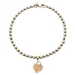 Pre Owned Tiffany & Co. Return To Tiffany Heart Tag Rose Gold & Silver Bead Bracelet