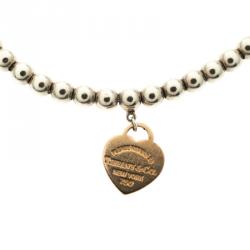 Pre Owned Tiffany & Co. Return To Tiffany Heart Tag Rose Gold & Silver Bead Bracelet
