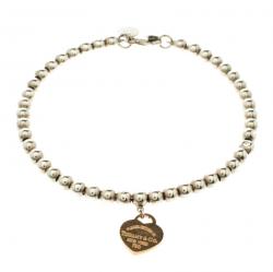 Pre Owned Tiffany & Co. Return To Tiffany Heart Tag Rose Gold & Silver Bead Bracelet