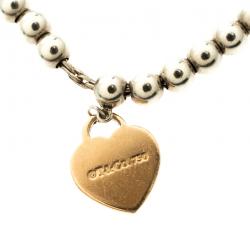 Pre Owned Tiffany & Co. Return To Tiffany Heart Tag Rose Gold & Silver Bead Bracelet
