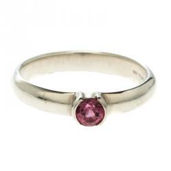 Pre Owned Tiffany & Co. Round Pink Tourmaline Silver Stacking Ring Size 53