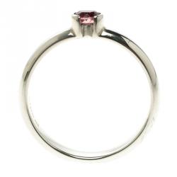 Pre Owned Tiffany & Co. Round Pink Tourmaline Silver Stacking Ring Size 53