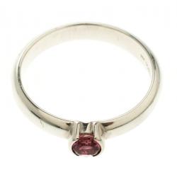 Pre Owned Tiffany & Co. Round Pink Tourmaline Silver Stacking Ring Size 53