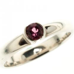 Pre Owned Tiffany & Co. Round Pink Tourmaline Silver Stacking Ring Size 53