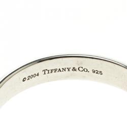 Pre Owned Tiffany & Co. Round Pink Tourmaline Silver Stacking Ring Size 53