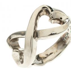 Pre Owned Tiffany & Co. Paloma Picasso Double Loving Heart Silver Ring Size 50.5