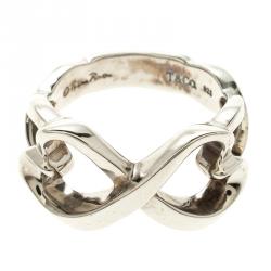 Pre Owned Tiffany & Co. Paloma Picasso Double Loving Heart Silver Ring Size 50.5