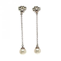 Pre Owned Tiffany & Co. Ziegfeld Collection Cultured Pearl Silver Drop Earrings