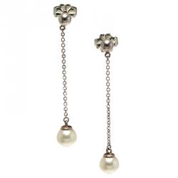 Pre Owned Tiffany & Co. Ziegfeld Collection Cultured Pearl Silver Drop Earrings