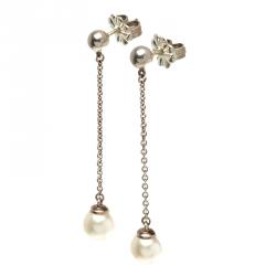 Pre Owned Tiffany & Co. Ziegfeld Collection Cultured Pearl Silver Drop Earrings