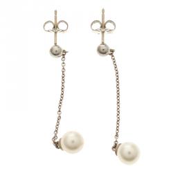 Pre Owned Tiffany & Co. Ziegfeld Collection Cultured Pearl Silver Drop Earrings
