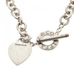 Pre Owned Tiffany & Co. Heart Tag Charm Silver Chain Toggle Necklace