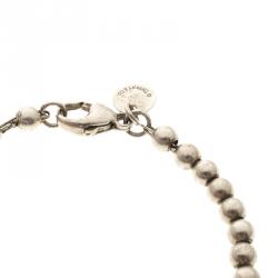 Pre Owned Tiffany & Co. Return to Tiffany Blue Enamel Heart Tag Silver Beads Bracelet 