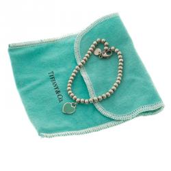 Pre Owned Tiffany & Co. Return to Tiffany Blue Enamel Heart Tag Silver Beads Bracelet 
