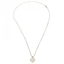 Pre Owned Tiffany & Co. Return To Tiffany Heart Tag Enamel Finish Pendant Silver Bead Necklace