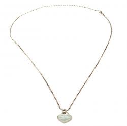 Pre Owned Tiffany & Co. Return To Tiffany Heart Tag Enamel Finish Pendant Silver Bead Necklace