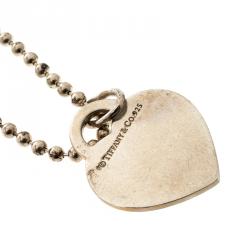 Pre Owned Tiffany & Co. Return To Tiffany Heart Tag Enamel Finish Pendant Silver Bead Necklace